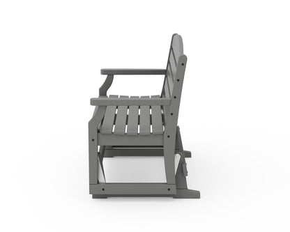 Angled view of the POLYWOOD Savannah 48" Glider in Slate Grey