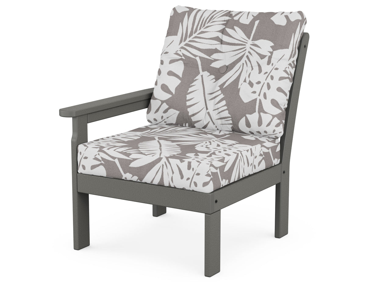 POLYWOOD Vineyard Modular Left Arm Chair in Slate Grey / Leaf Grey Mist