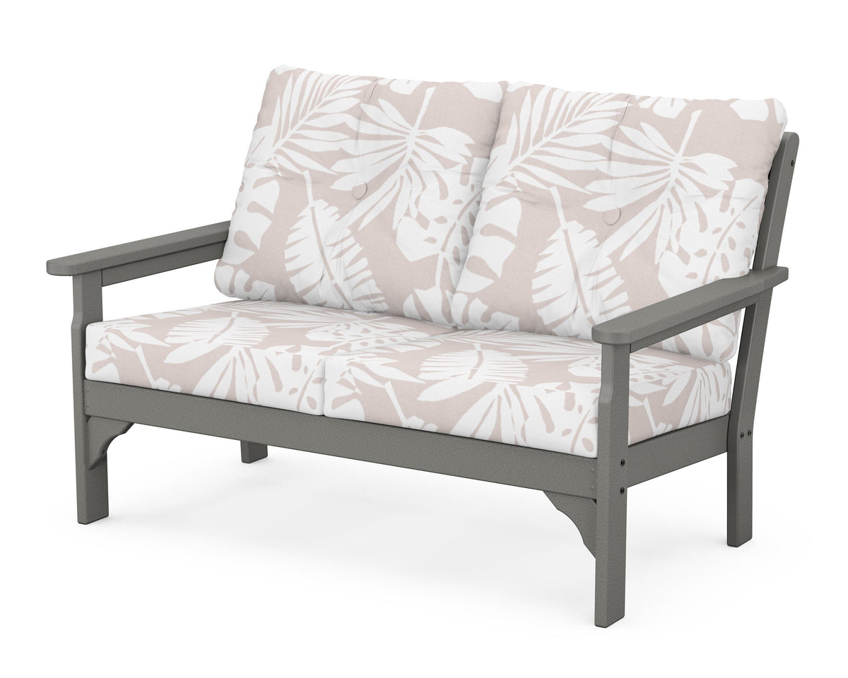 POLYWOOD Vineyard Deep Seating Loveseat in Slate Grey / Leaf Dune Burlap