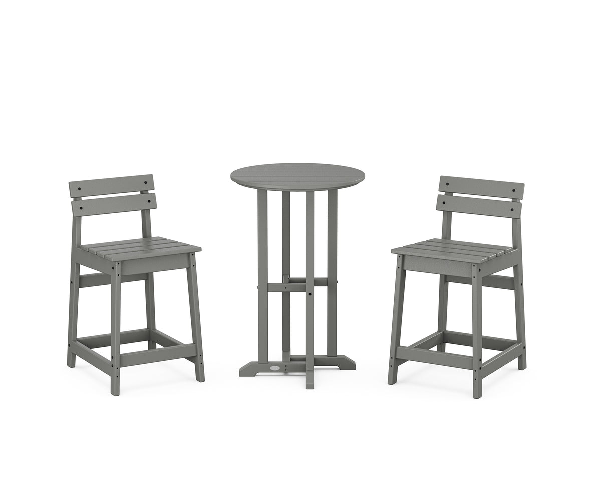 POLYWOOD Modern Studio Plaza Lowback 3-Piece Bistro Counter Set in Slate Grey