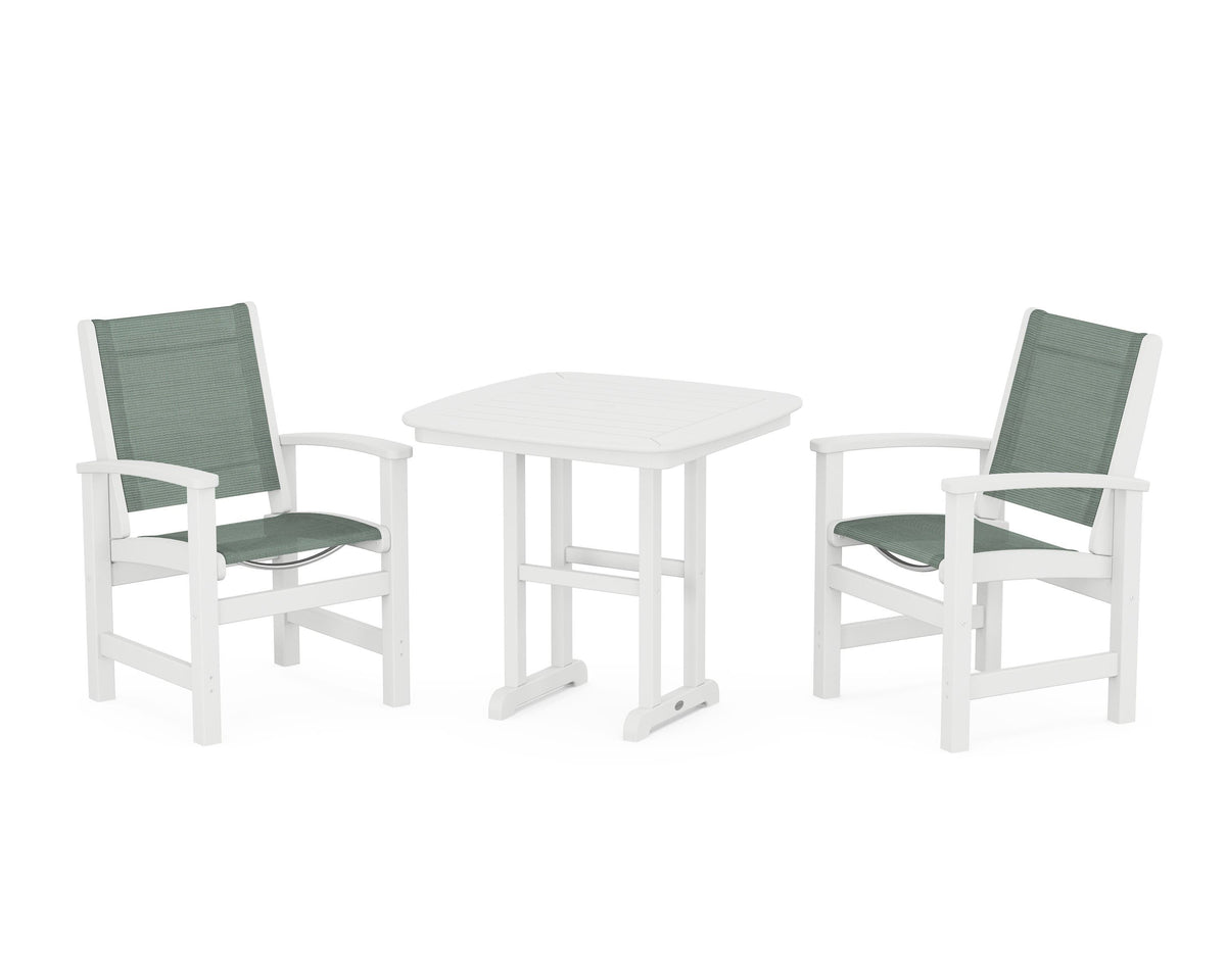 POLYWOOD Coastal 3-Piece Dining Set in White / Dupioni Sea Mist