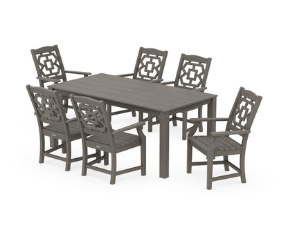 POLYWOOD Chinoiserie Arm Chair 7-Piece Parsons Dining Set in Driftwood