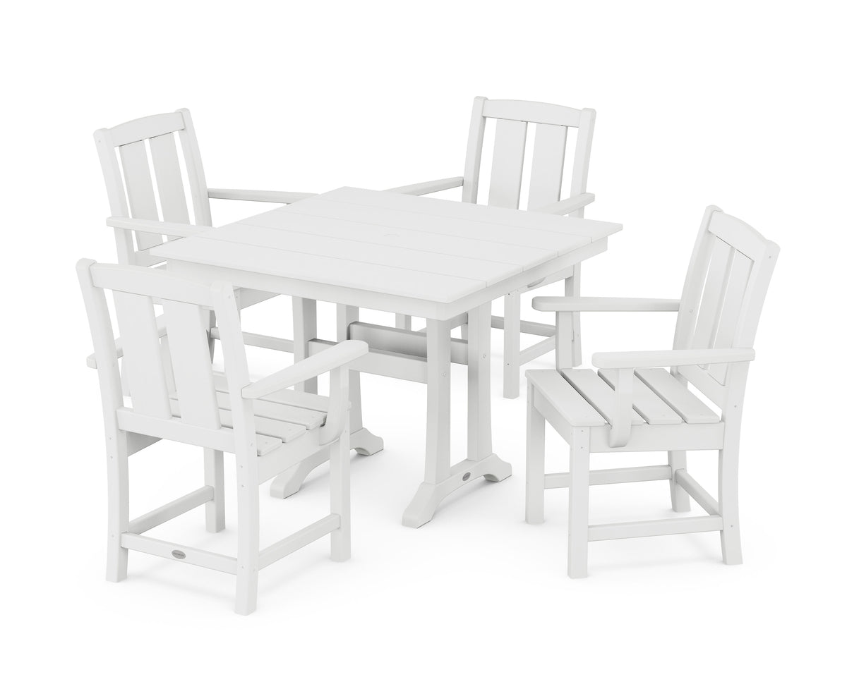 POLYWOOD Mission 5-Piece Farmhouse Dining Set with Trestle Legs in White