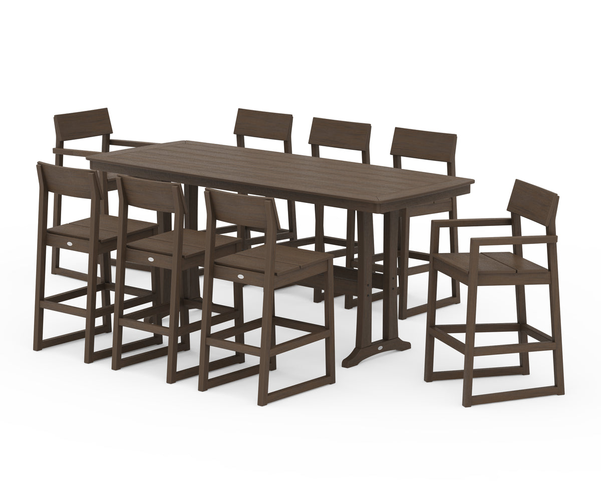 POLYWOOD EDGE 9-Piece Bar Set with Trestle Legs in Kona