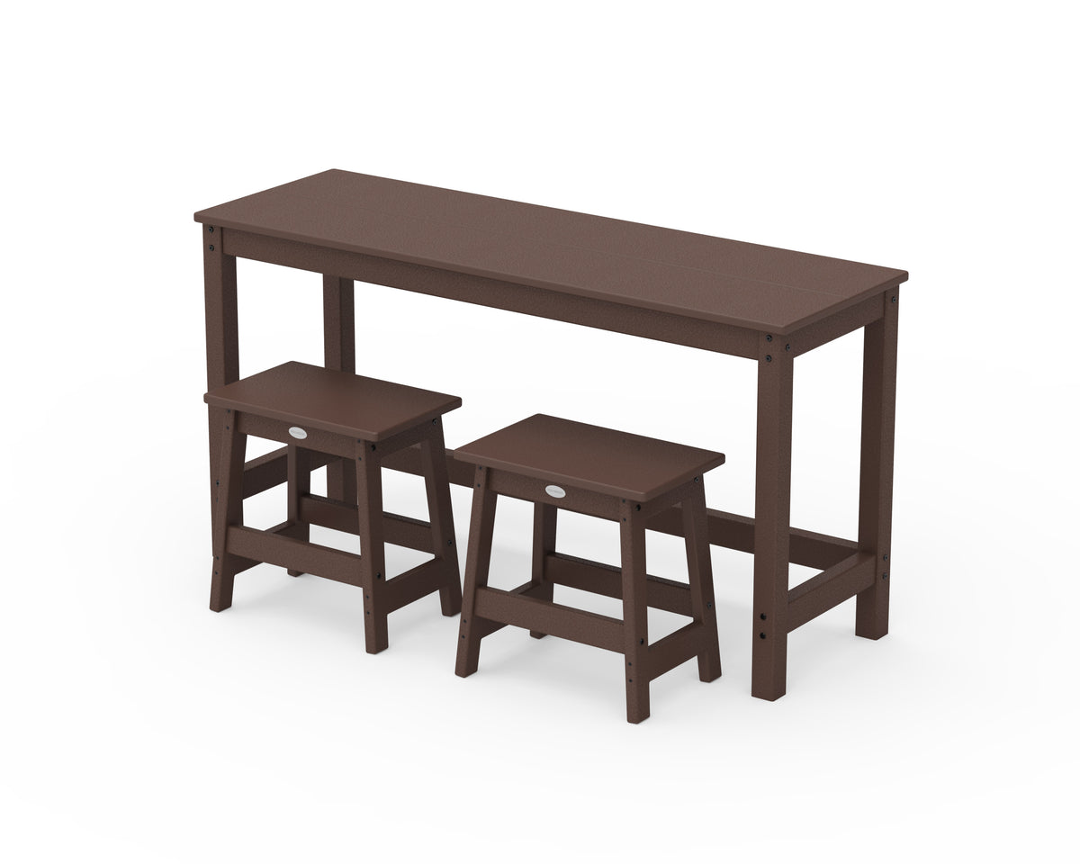 POLYWOOD Modern Studio Stool 3-Piece Balcony Set in Mahogany