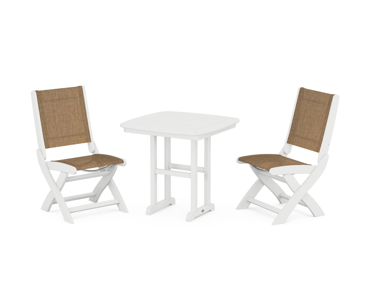 POLYWOOD Coastal Folding Side Chair 3-Piece Dining Set in White / Burlap