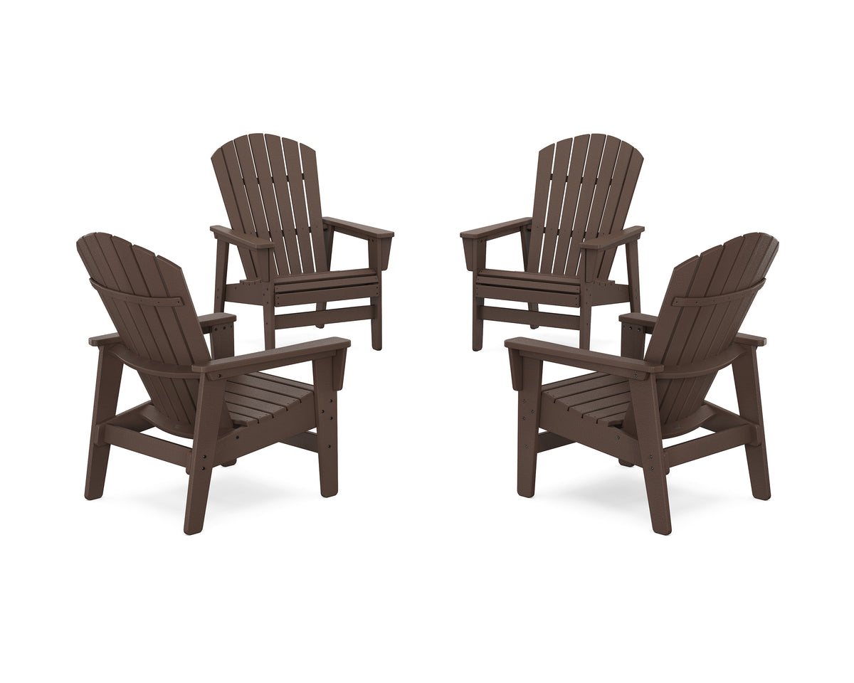POLYWOOD 4-Piece Nautical Grand Upright Adirondack Chair Conversation Set in Mahogany