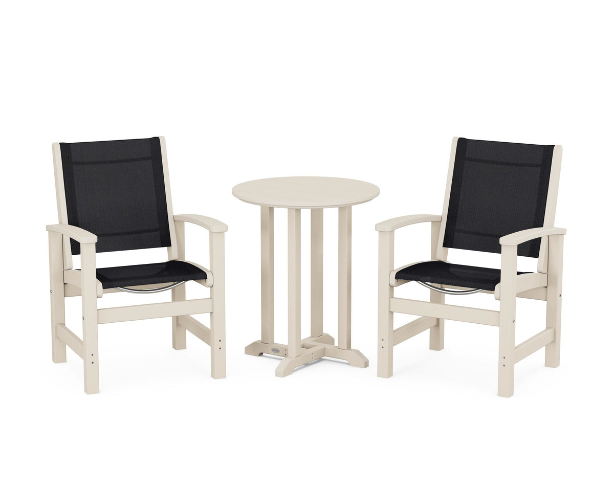 POLYWOOD Coastal 3-Piece Round Bistro Dining Set in Sand / Black