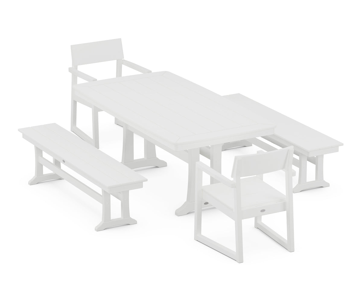POLYWOOD EDGE 5-Piece Dining Set with Trestle Legs (Nautical Trestle 38" x 73" Table) in White