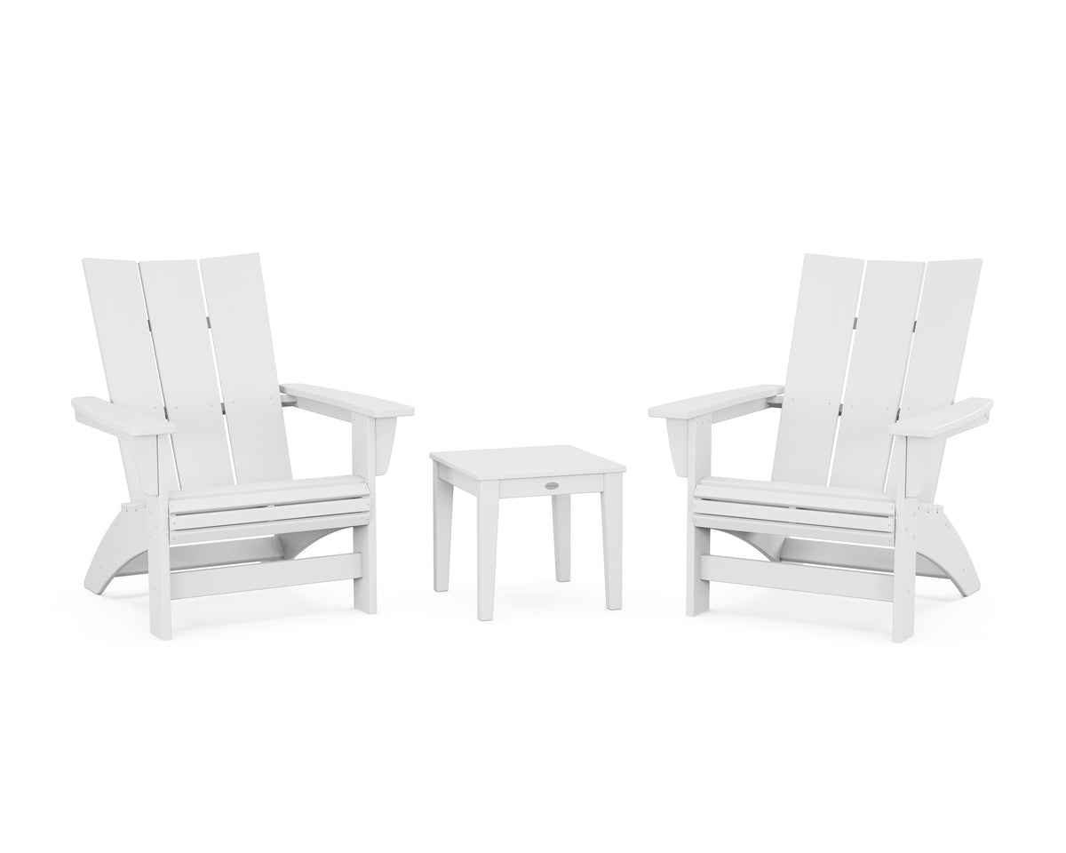 POLYWOOD 3-Piece Modern Grand Adirondack Set in White