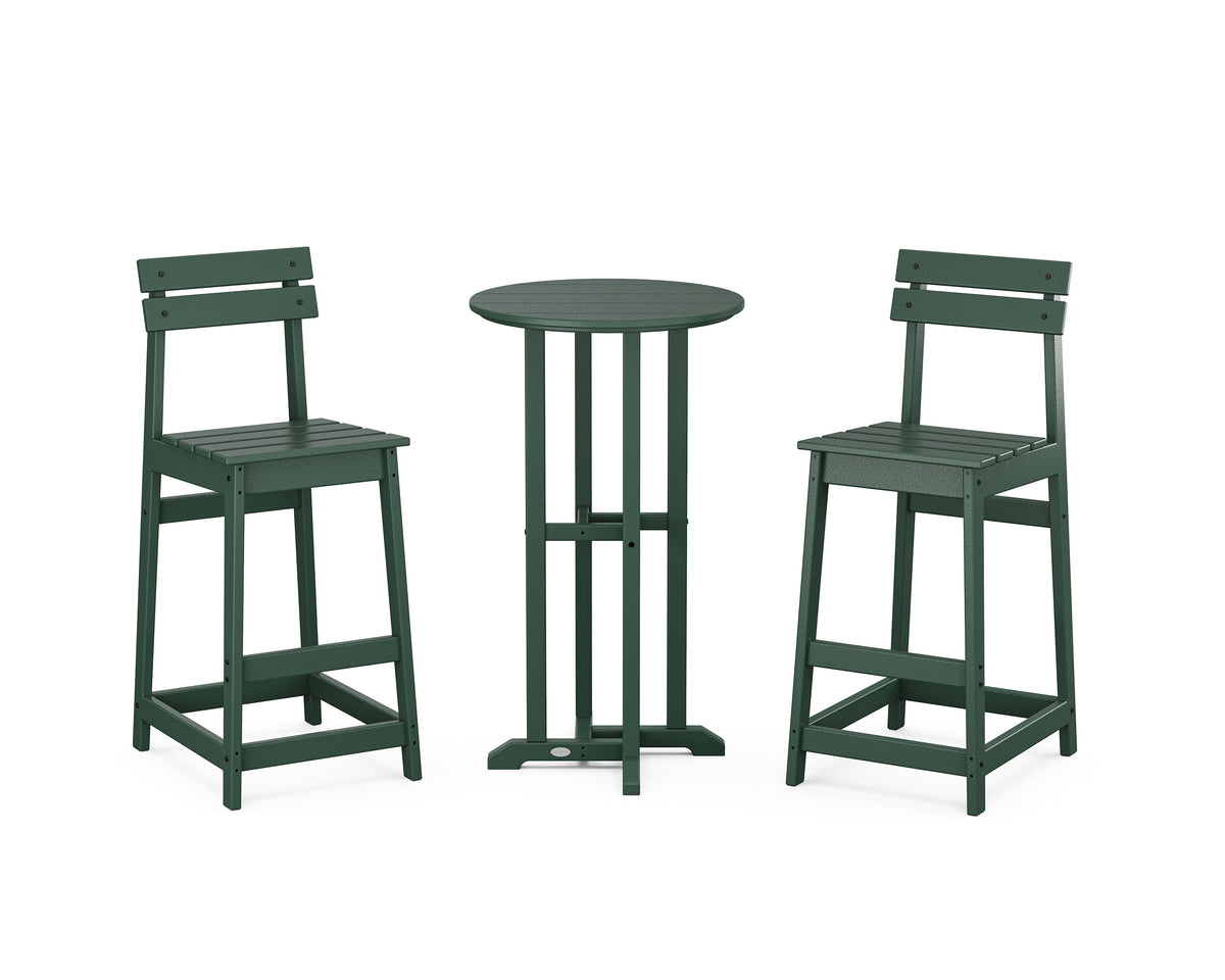 POLYWOOD Modern Studio Plaza Bar Chair 3-Piece Bistro Set in Green