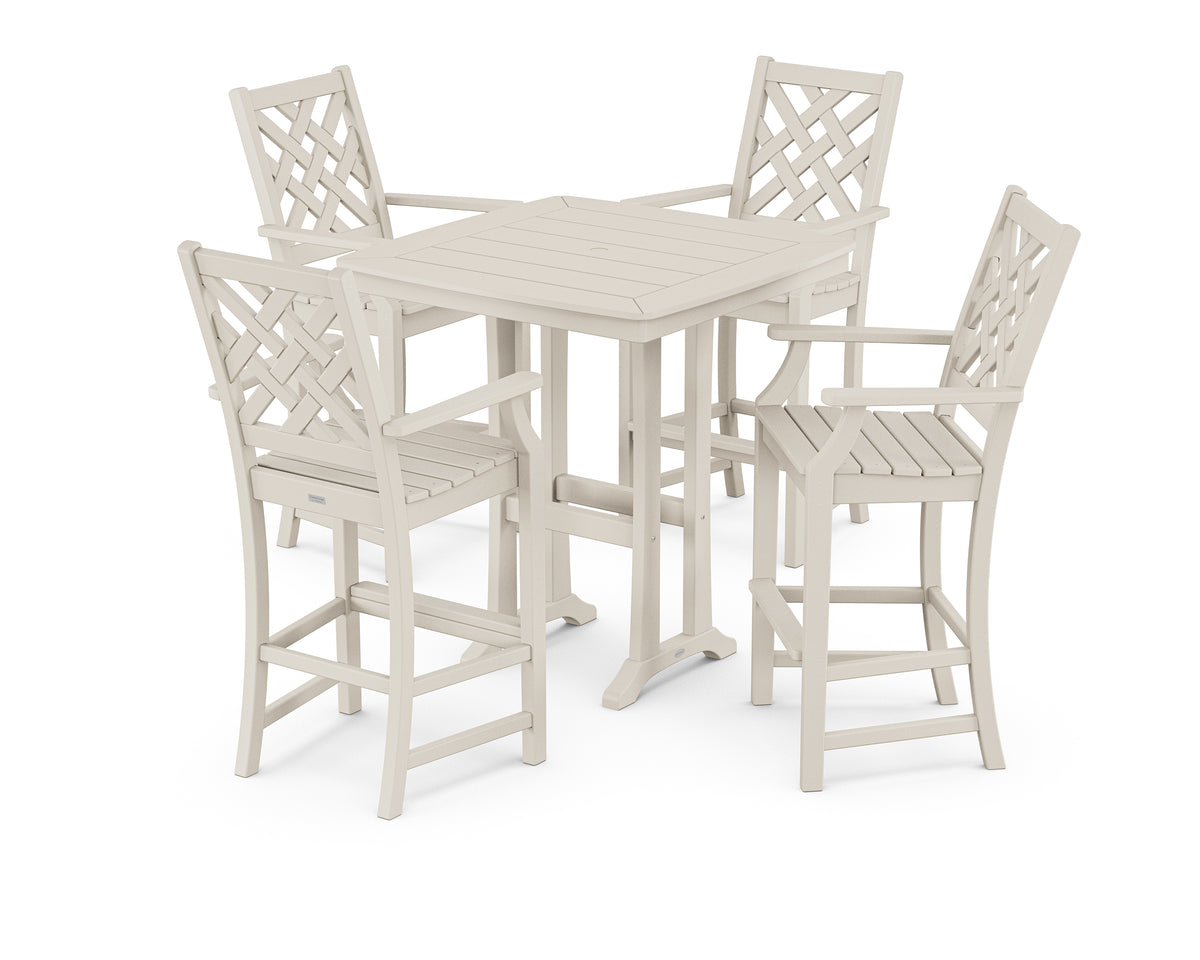 POLYWOOD Country Living Wovendale 5-Piece Bar Set with Trestle Legs in Sand