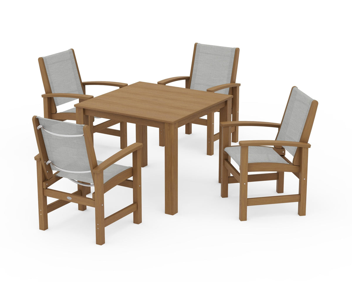POLYWOOD Coastal 5-Piece Parsons Dining Set in Natural / Metallic