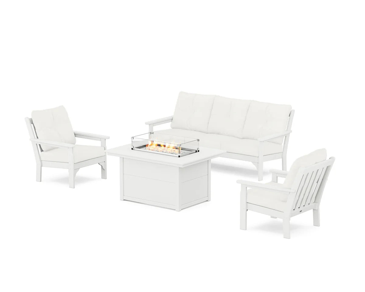 POLYWOOD Vineyard Deep Seating Fire Pit Table Set