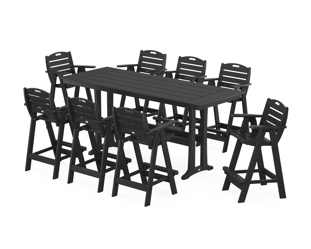 POLYWOOD Nautical 9-Piece Farmhouse Bar Set with Trestle Legs in Black