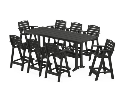 POLYWOOD Nautical 9-Piece Farmhouse Bar Set with Trestle Legs in Black