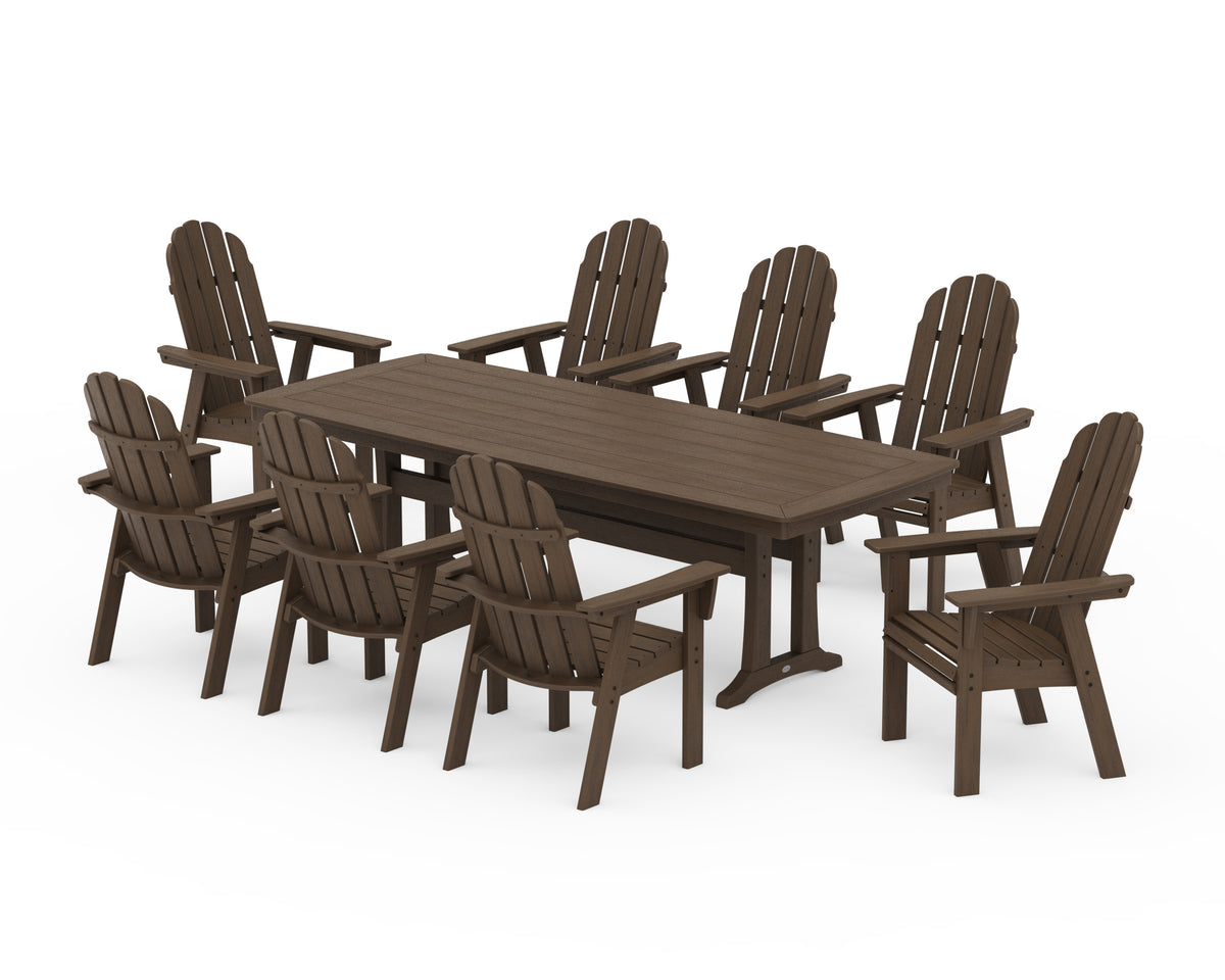 POLYWOOD Vineyard Curveback Adirondack 9-Piece Dining Set with Trestle Legs in Kona