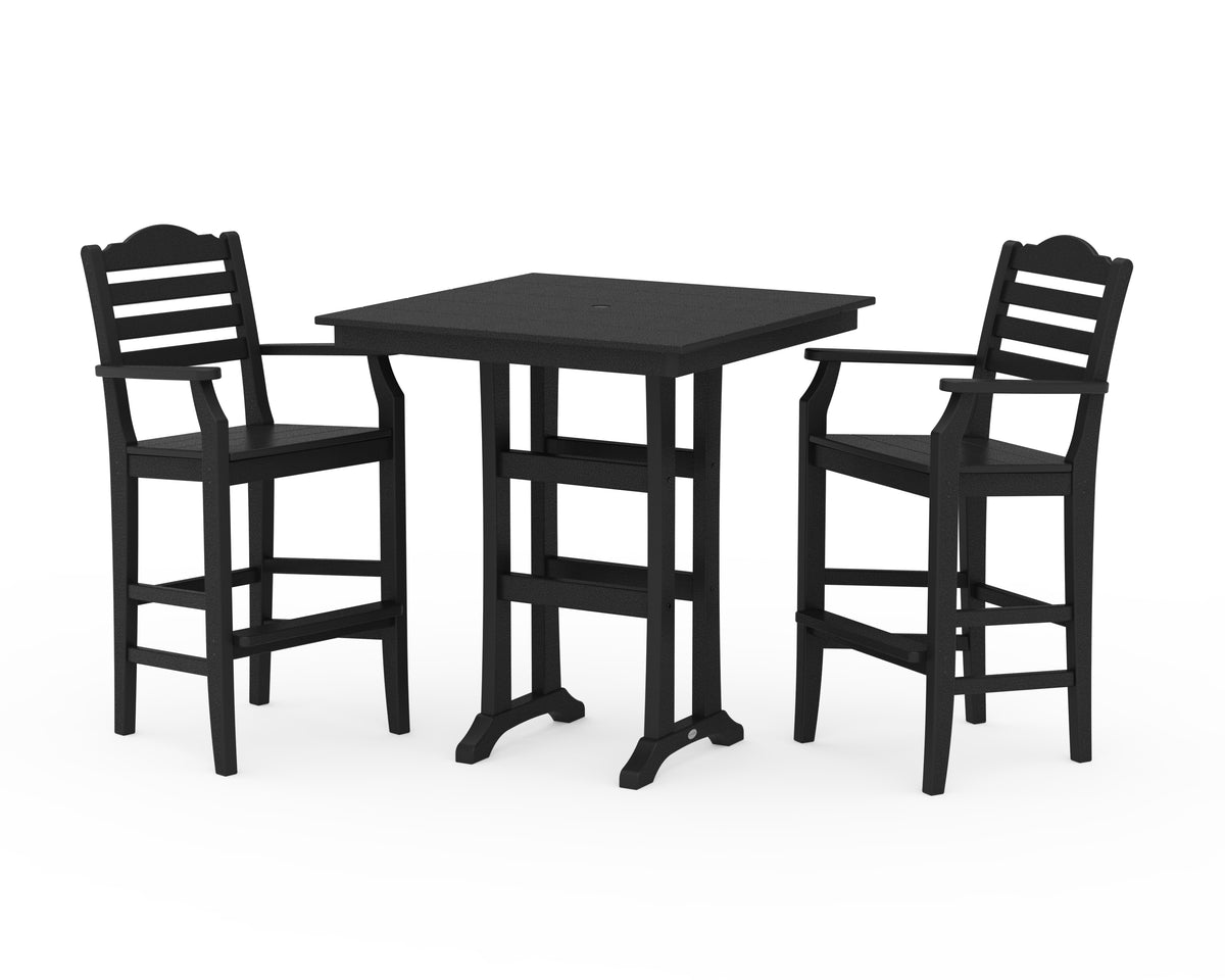 POLYWOOD Savannah 3-Piece Farmhouse Bar Set with Trestle Legs in Black