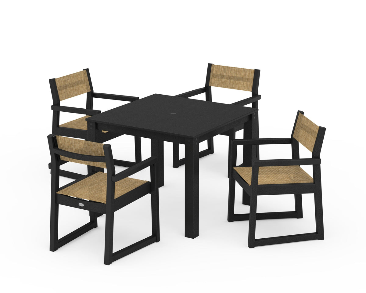 POLYWOOD EDGE Sling Arm Chair 5-Piece Parsons Dining Set in Black / Burlap