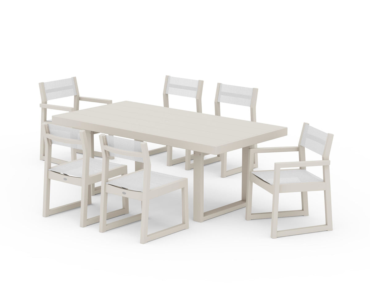 POLYWOOD EDGE Sling 7-Piece Dining Set in Sand / White