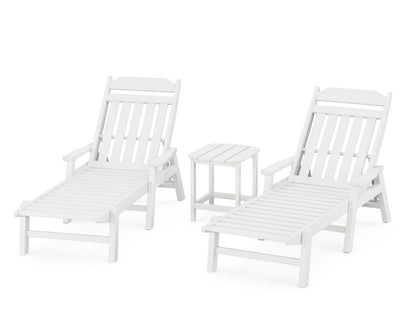 POLYWOOD Cottage 3-Piece Chaise Set with Arms in White