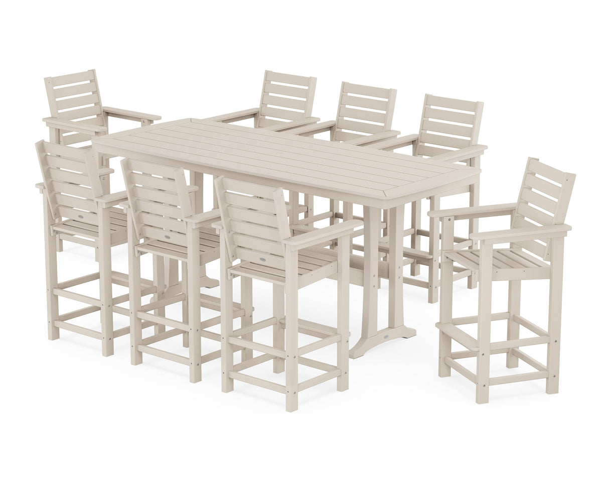 POLYWOOD Captain 9-Piece Bar Set with Trestle Legs in Sand