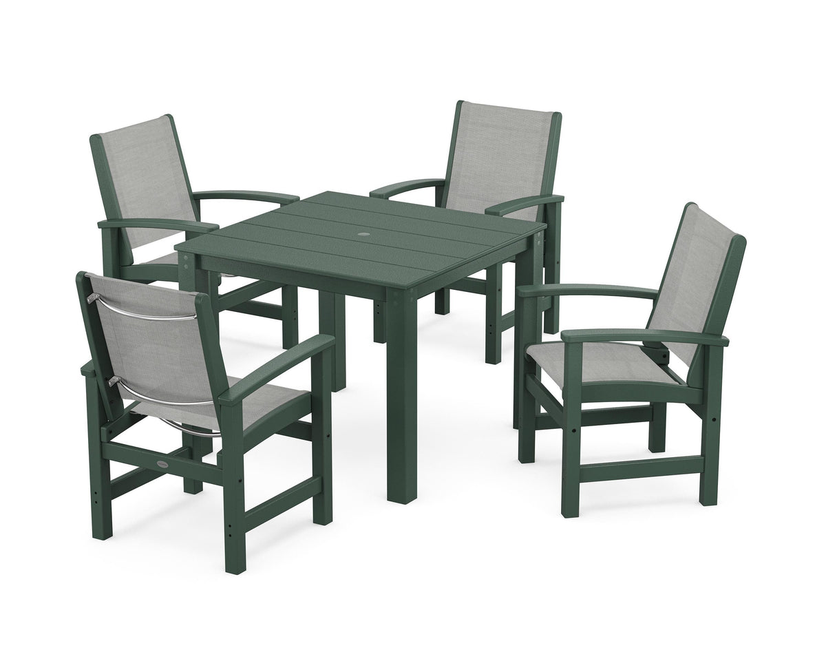 POLYWOOD Coastal 5-Piece Parsons Dining Set in Green / Metallic