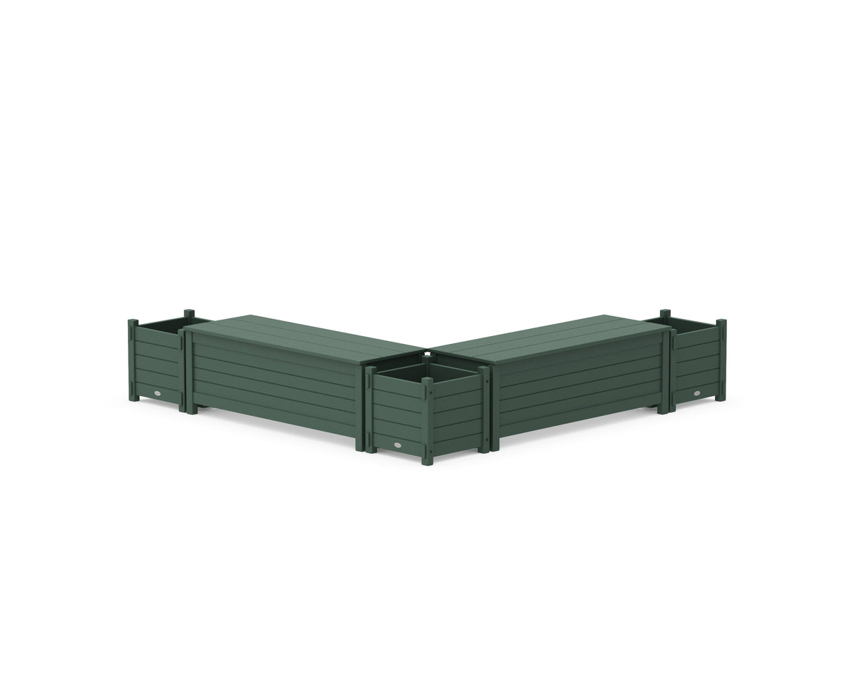 POLYWOOD 48" Nautical L-Shaped Planter Storage Bench Corner Set in Green