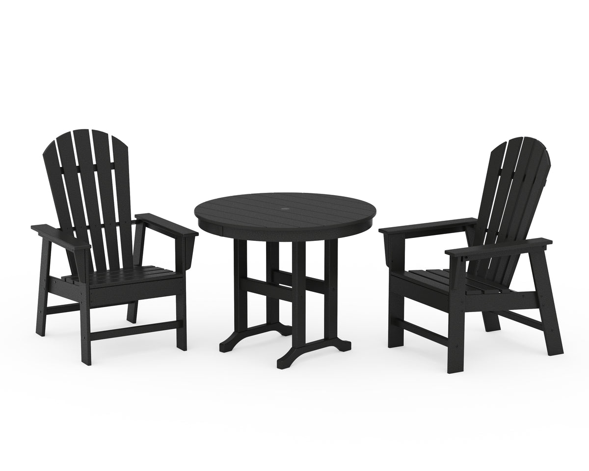 POLYWOOD South Beach 3-Piece Round Farmhouse Dining Set in Black