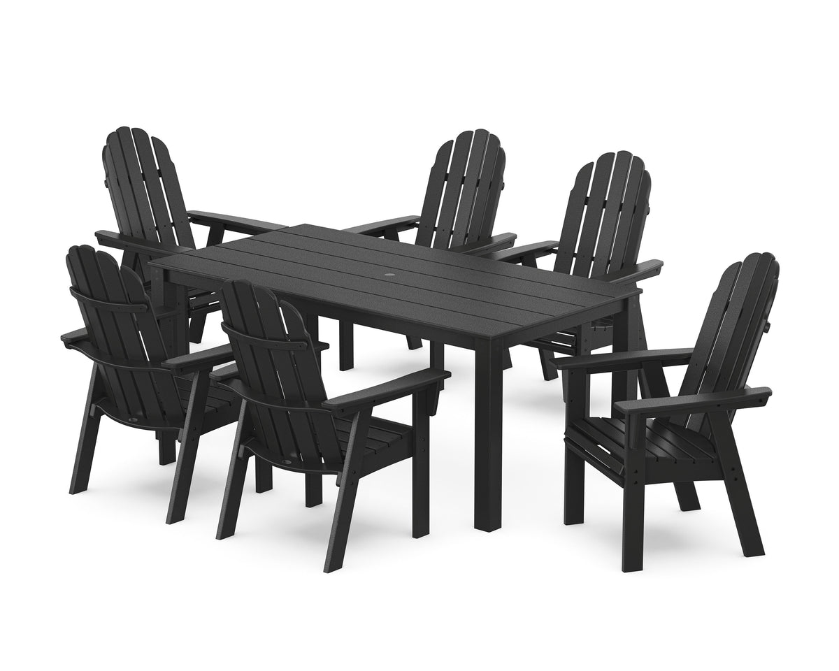 POLYWOOD Vineyard Curveback Adirondack 7-Piece Parsons Dining Set in Black