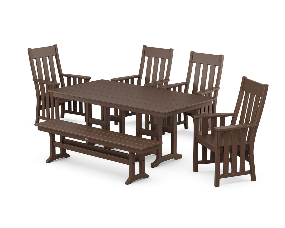 POLYWOOD Acadia 6-Piece Farmhouse Dining Set with Bench in Mahogany
