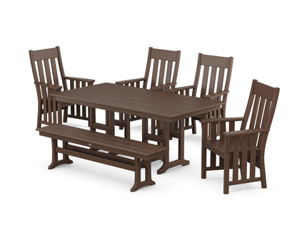 POLYWOOD Acadia 6-Piece Farmhouse Dining Set with Bench in Mahogany