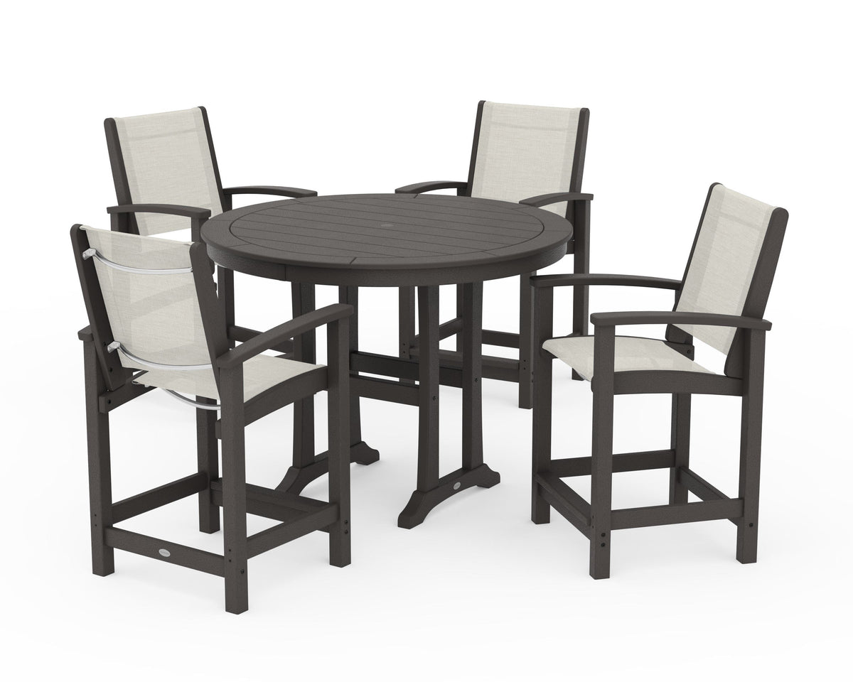 POLYWOOD Coastal 5-Piece Counter Set in Vintage Coffee / Parchment