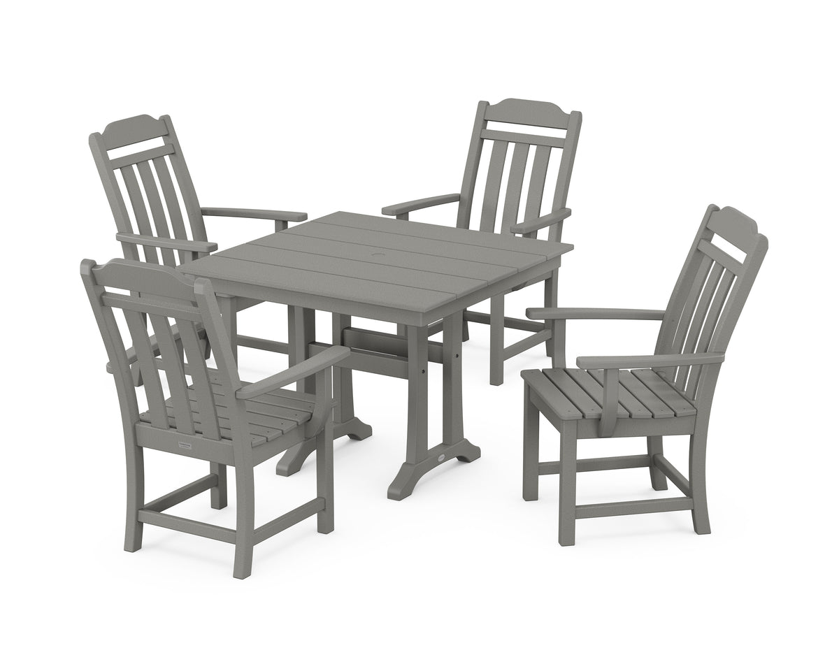 POLYWOOD Cottage 5-Piece Farmhouse Dining Set with Trestle Legs in Slate Grey