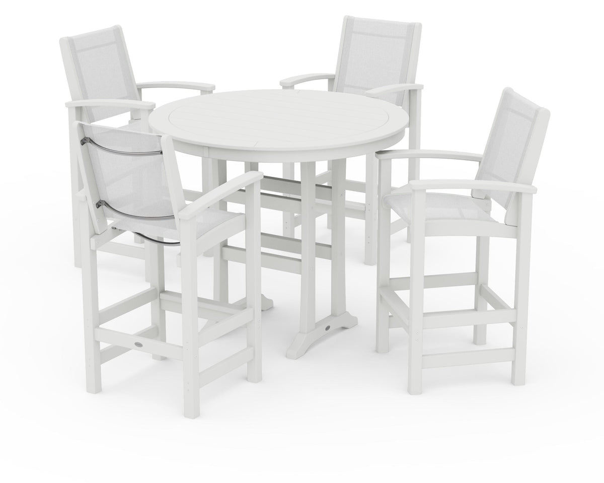 POLYWOOD Coastal 5-Piece Nautical Trestle Bar Set in Vintage White / White