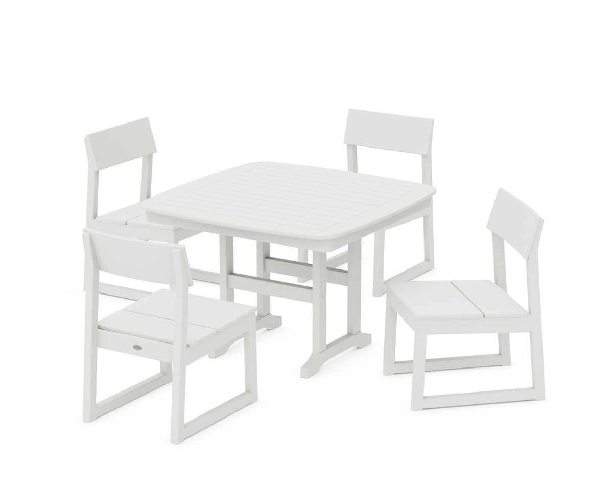 POLYWOOD EDGE Side Chair 5-Piece Dining Set with Trestle Legs (Nautical 44" Table) in Vintage White