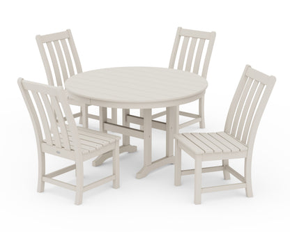 POLYWOOD Vineyard 5-Piece Round Farmhouse Side Chair Dining Set in Sand