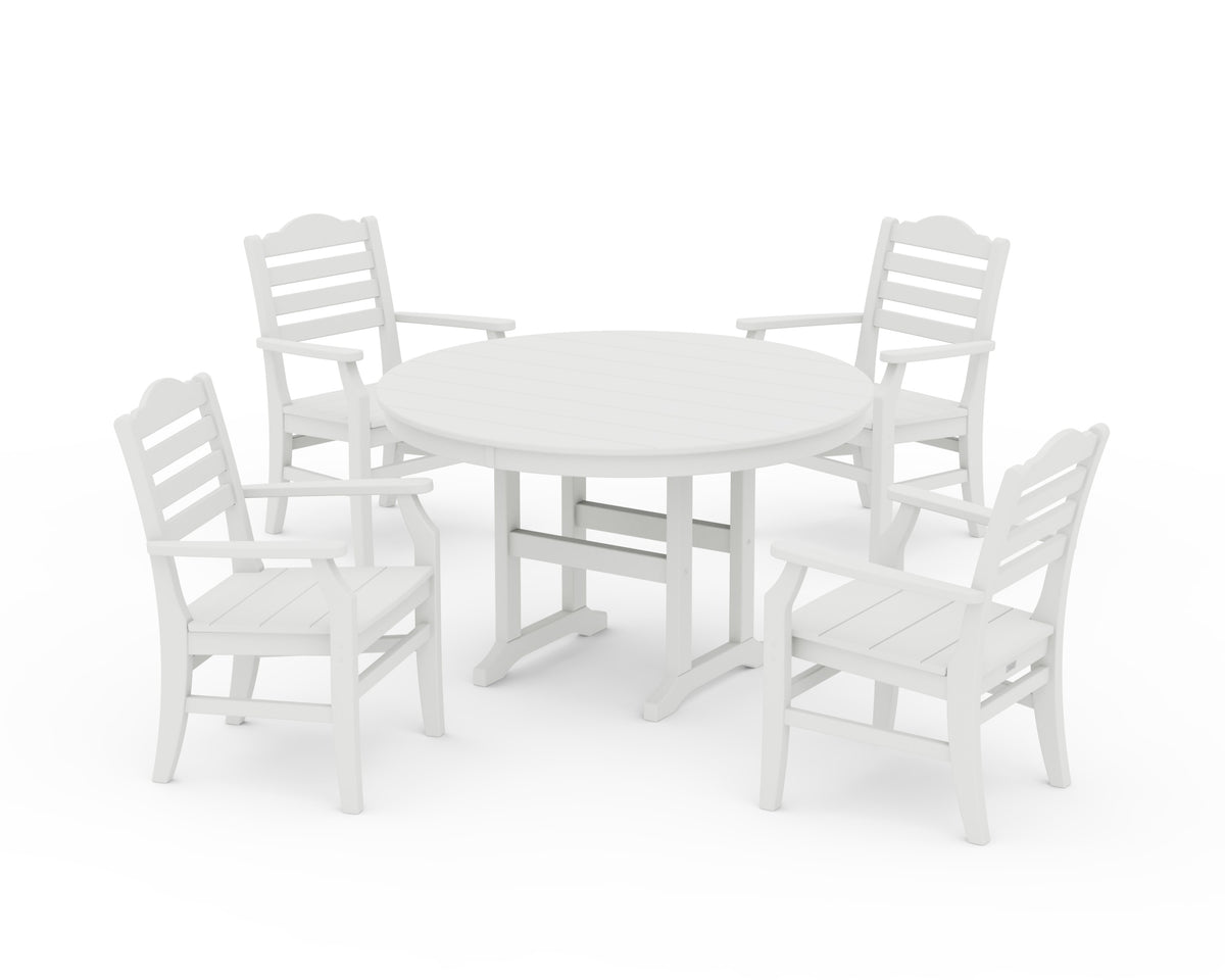 POLYWOOD Savannah 5-Piece Round Farmhouse Dining Set in Vintage White