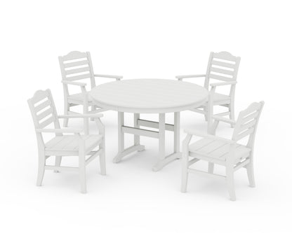POLYWOOD Savannah 5-Piece Round Farmhouse Dining Set in Vintage White