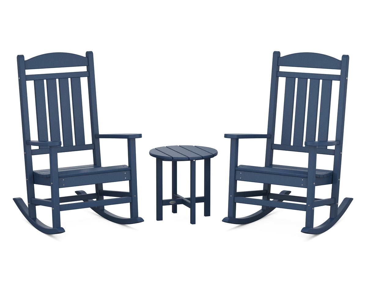 POLYWOOD Presidential 3-Piece Rocker Set with Round Side Table in Navy