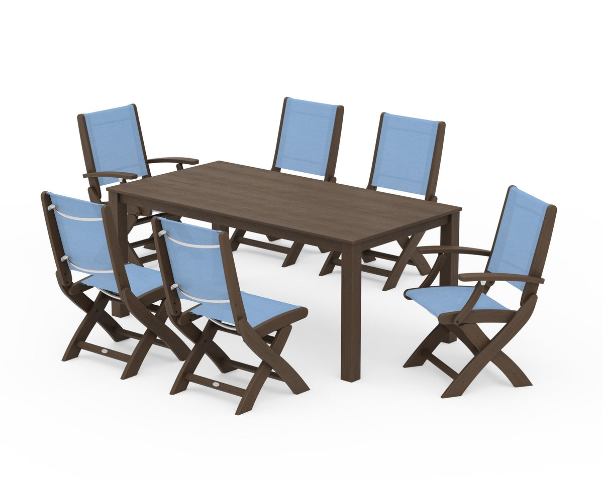 POLYWOOD Coastal Folding Chair 7-Piece Parsons Dining Set with Coastal Folding Side Chair in Kona / Poolside