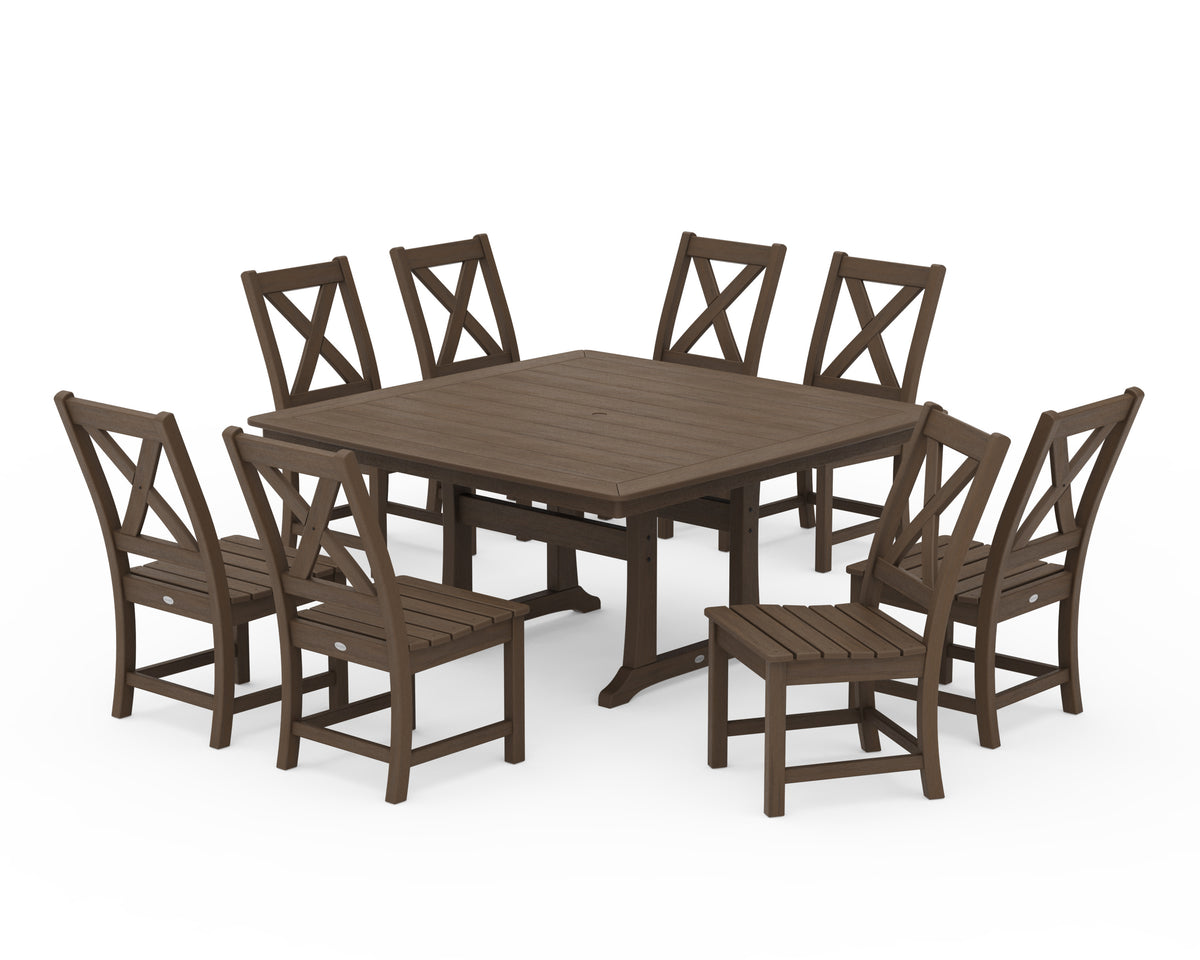 POLYWOOD Braxton 9-Piece Nautical Trestle Dining Set in Kona