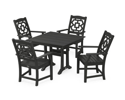 POLYWOOD Chinoiserie 5-Piece Farmhouse Dining Set with Trestle Legs in Black
