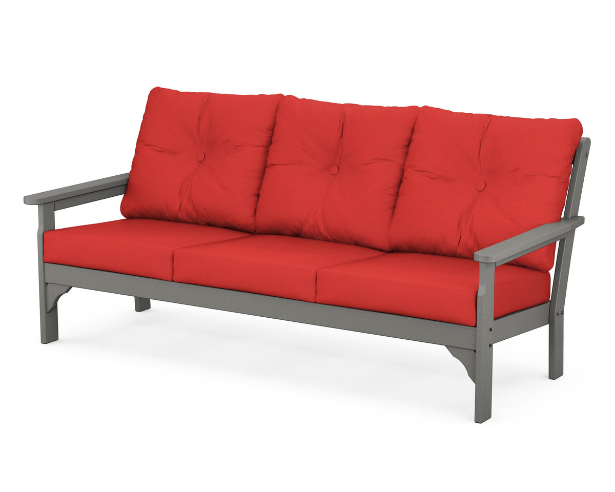 POLYWOOD Vineyard Deep Seating Sofa in Slate Grey / Crimson Linen