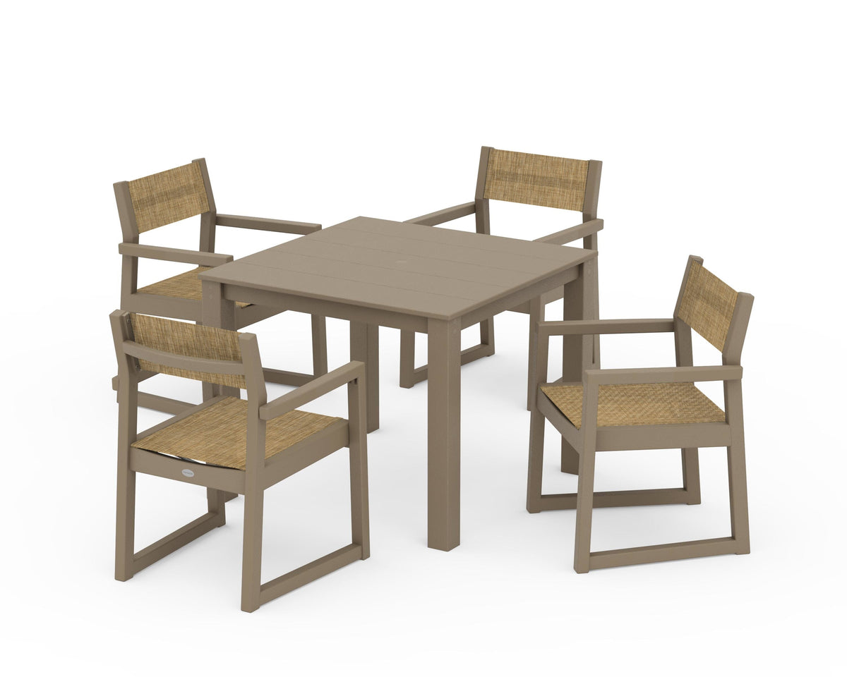 POLYWOOD EDGE Sling Arm Chair 5-Piece Parsons Dining Set in Vintage Sahara / Burlap