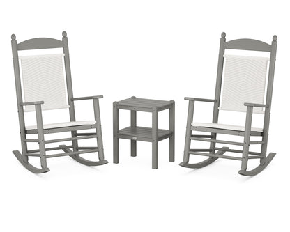 POLYWOOD Jefferson 3-Piece Woven Rocker Set in Slate Grey / White Loom