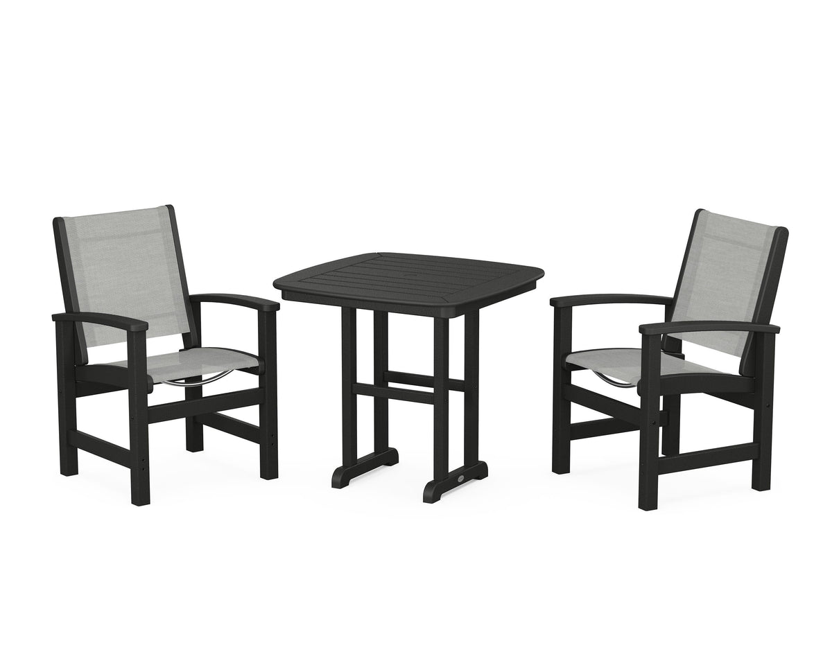 POLYWOOD Coastal 3-Piece Dining Set in Black / Metallic