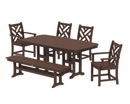 POLYWOOD Chippendale 6-Piece Dining Set with Bench - 37" x 72" Table in Mahogany