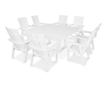 POLYWOOD Modern Curveback Adirondack 9-Piece Farmhouse Trestle Dining Set in White