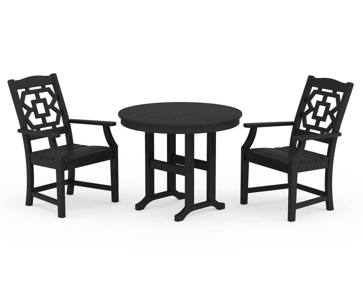POLYWOOD Chinoiserie 3-Piece Farmhouse Dining Set in Black